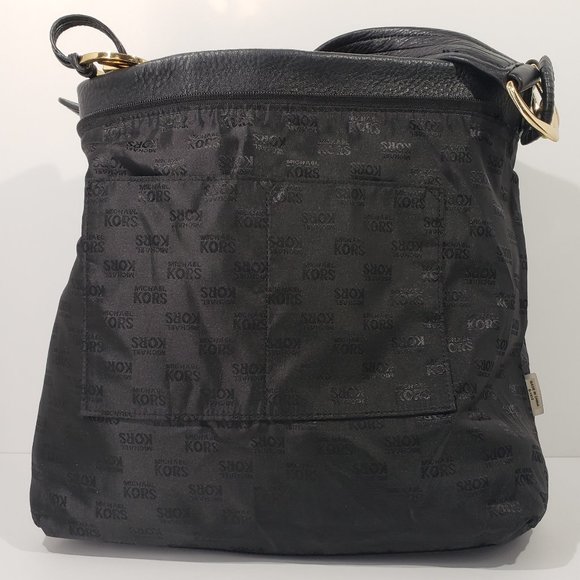 Michael Kors Black Pebbled Leather Shoulder Bag Handbag Purse Oversized ID Chain - Picture 6 of 9